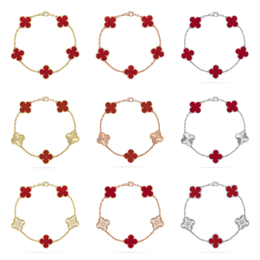 [Dawnora Jewelry] CLOVER 5 MOTIF RED CORNELIAN BRACELET COLLECTION