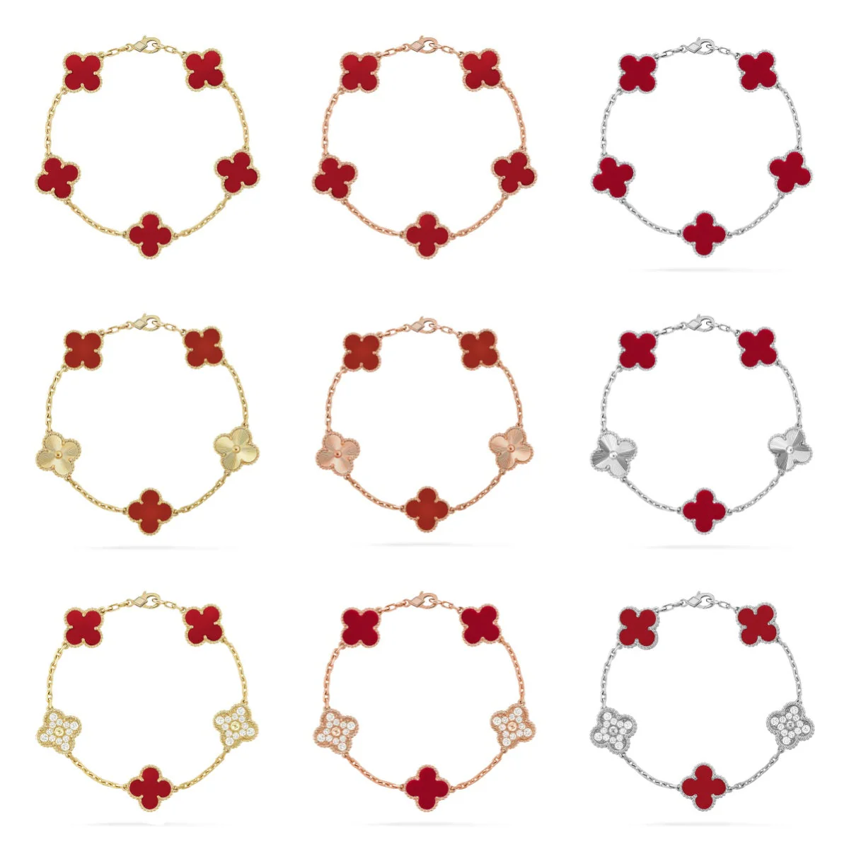[Dawnora Jewelry] CLOVER 5 MOTIF RED CORNELIAN BRACELET COLLECTION