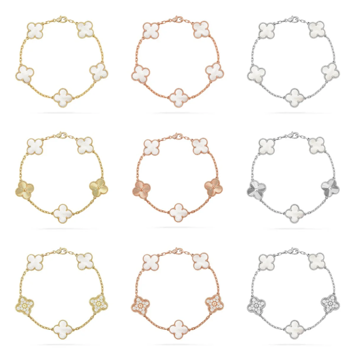 [Dawnora Jewelry]CLOVER WHITE PEARL MOP 5 MOTIF BRACELET COLLECTION