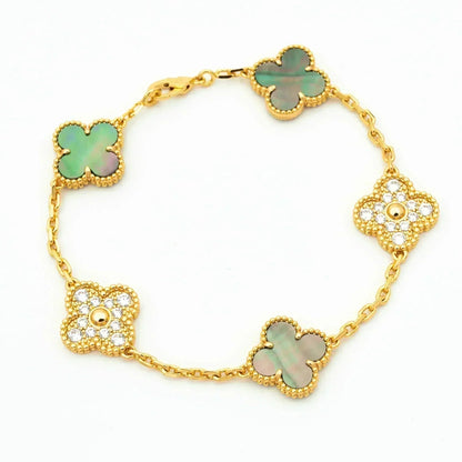 [Dawnora Jewelry] CLOVER 5 MOTIF GRAY MOP BRACELET COLLECTION