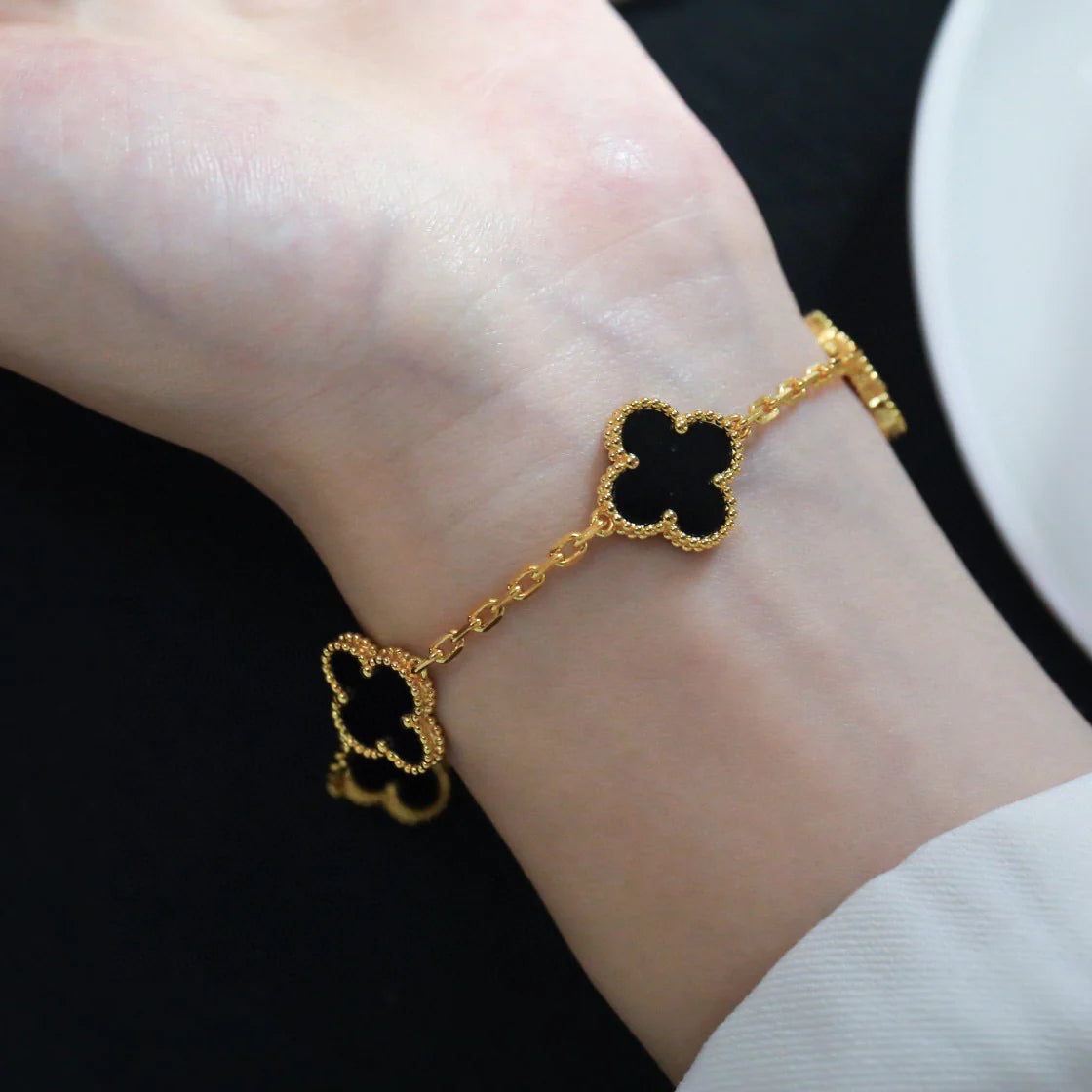 [Dawnora Jewelry] CLOVER 5 MOTIF ONYXS BRACELET COLLECTION
