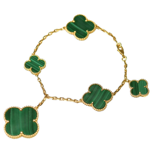 [Dawnora Jewelry]MAGIC CLOVER MALACHITE GOLD BRACELET 5 MOTIFS