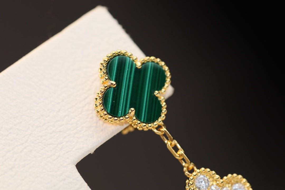 [Dawnora Jewelry]CLOVER EARRINGS GOLD MALACHITE DIAMOND 3 MOTIF