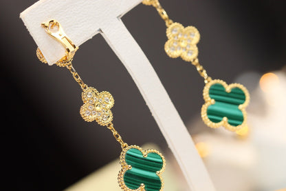 [Dawnora Jewelry]CLOVER EARRINGS GOLD MALACHITE DIAMOND 3 MOTIF