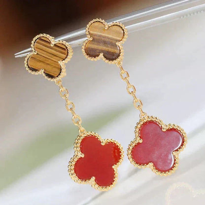 [Dawnora Jewelry]CLOVER  2 MOTIF  TIGER EYE CARNELIAN EARRINGS