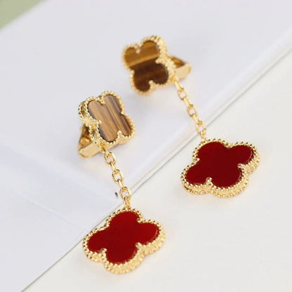 [Dawnora Jewelry]CLOVER  2 MOTIF  TIGER EYE CARNELIAN EARRINGS