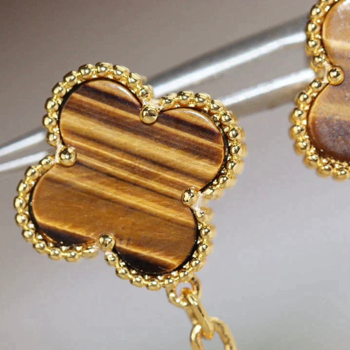 [Dawnora Jewelry]CLOVER  2 MOTIF  TIGER EYE CARNELIAN EARRINGS