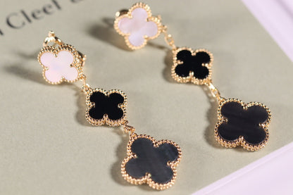 [Dawnora Jewelry]CLOVER EARRINGS GOLD ONYX MOP 3 MOTIF