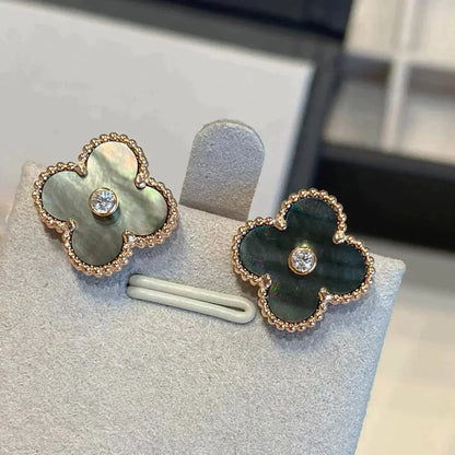 [Dawnora Jewelry]CLOVER MEDIUM 1 MOTIFS GRAY MOP  DIAMOND EARRINGS