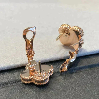 [Dawnora Jewelry]CLOVER MEDIUM 1 MOTIFS GRAY MOP  DIAMOND EARRINGS