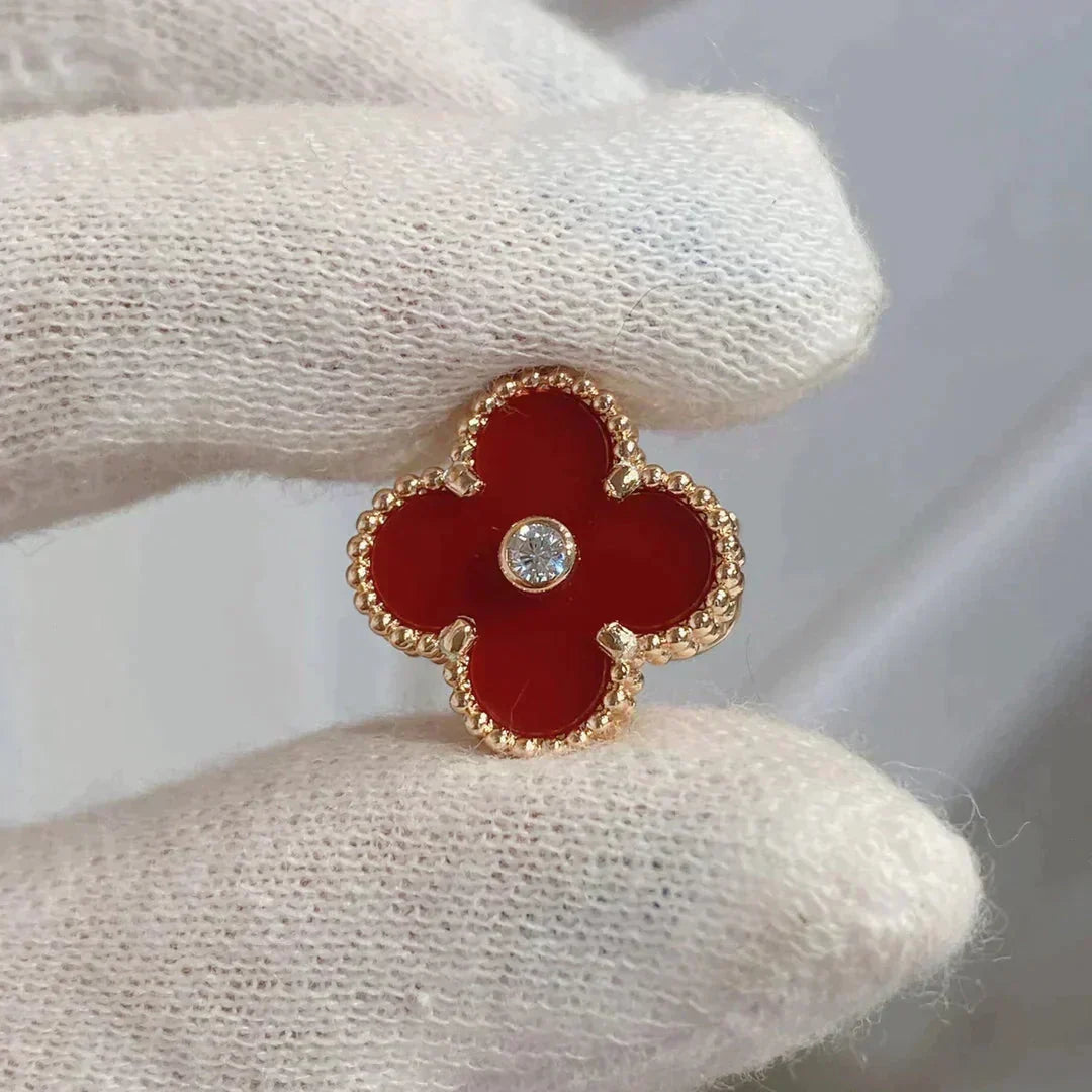 [Dawnora Jewelry]CLOVER MEDIUM 1 MOTIFS CARNELIAN  DIAMOND earrings