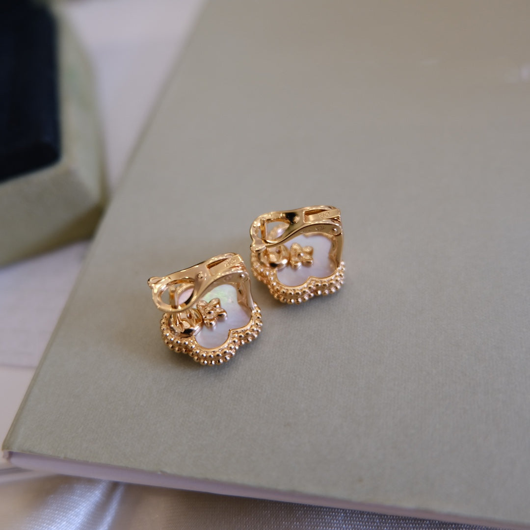 [Dawnora Jewelry]LUCKY PINK GOLD WHITE MOP EARRINGS