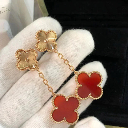 [Dawnora Jewelry]CLOVER 2 MOTIF  LASER CARNELIAN EARRINGS
