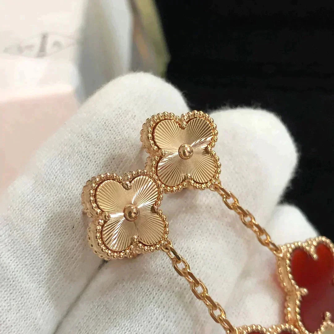 [Dawnora Jewelry]CLOVER 2 MOTIF  LASER CARNELIAN EARRINGS