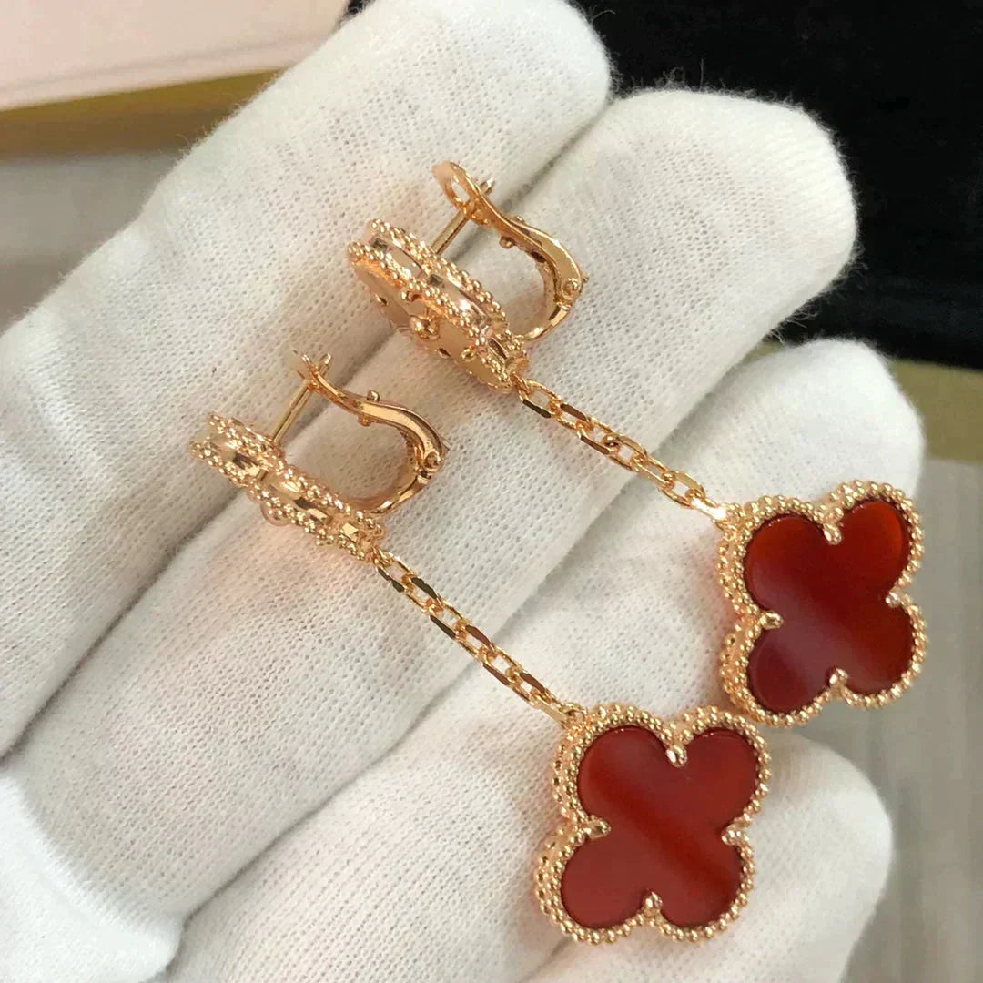 [Dawnora Jewelry]CLOVER 2 MOTIF  LASER CARNELIAN EARRINGS