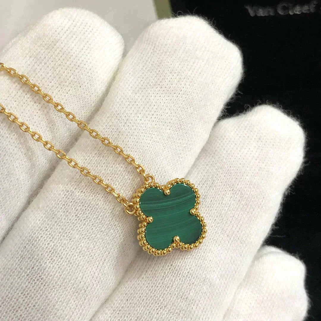 [Dawnora Jewelry]CLOVER 15MM MALACHITE SINGLE FLOWER  NECKLACE