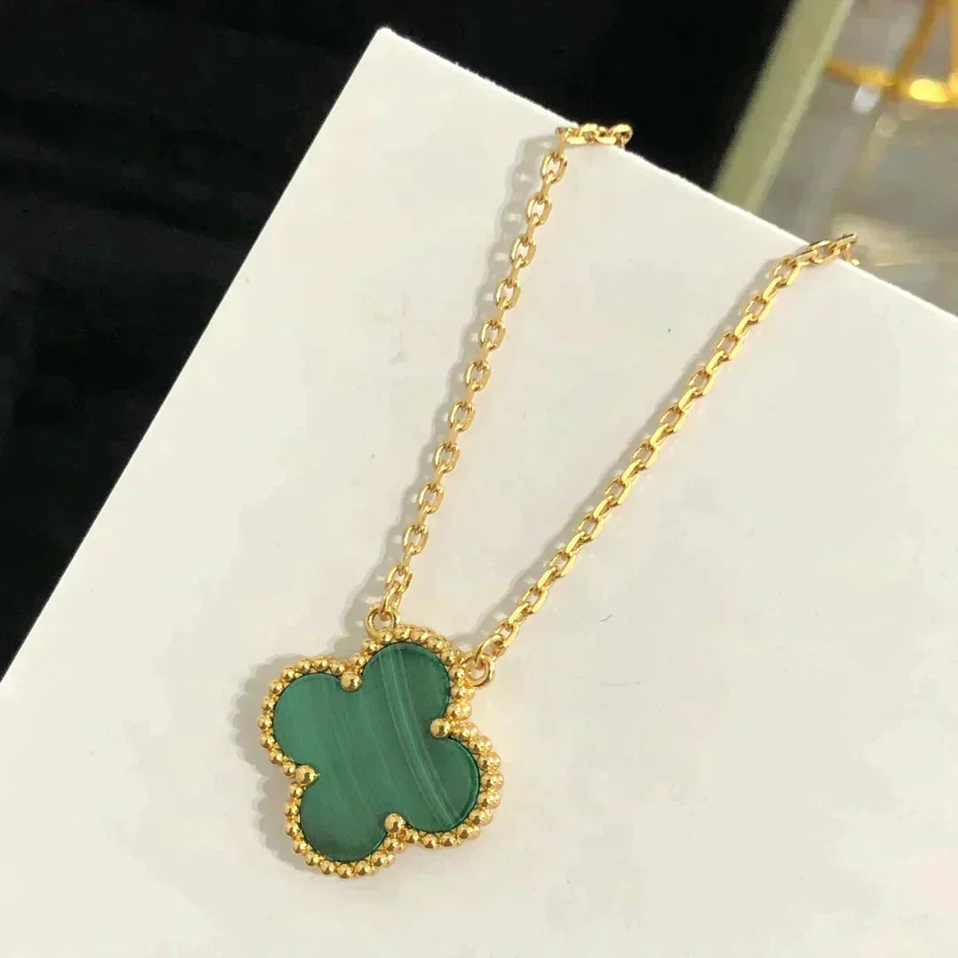[Dawnora Jewelry]CLOVER 15MM MALACHITE SINGLE FLOWER  NECKLACE