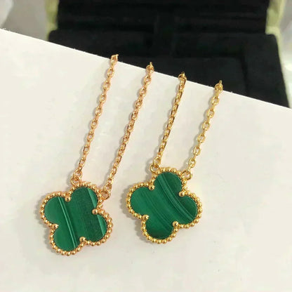 [Dawnora Jewelry]CLOVER 15MM MALACHITE SINGLE FLOWER  NECKLACE
