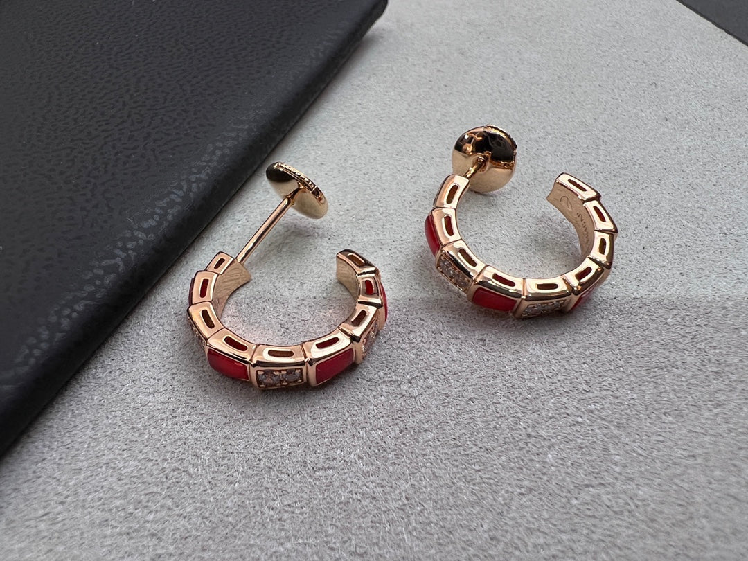 [Dawnora Jewelry]SERPENTI CARNELIAN PINK GOLD EARRINGS