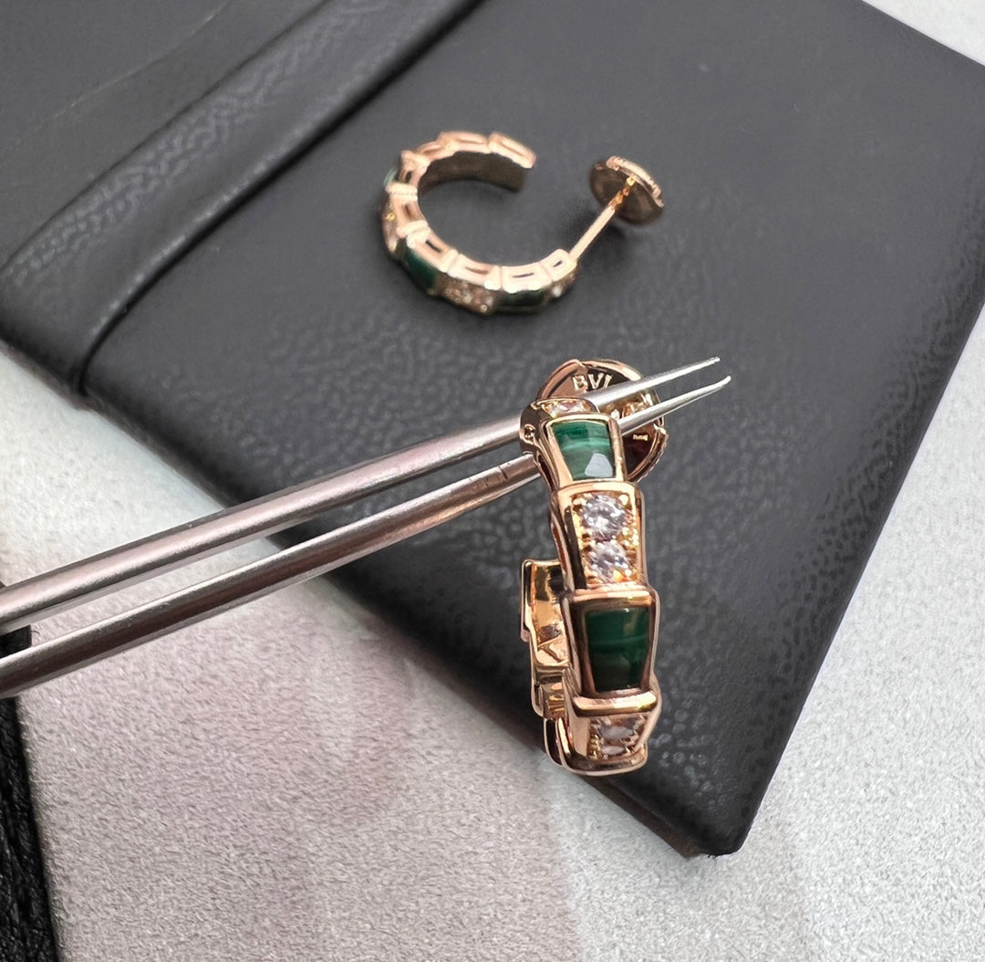 [Dawnora Jewelry]SERPENTI MALACHITE PINK GOLD EARRINGS