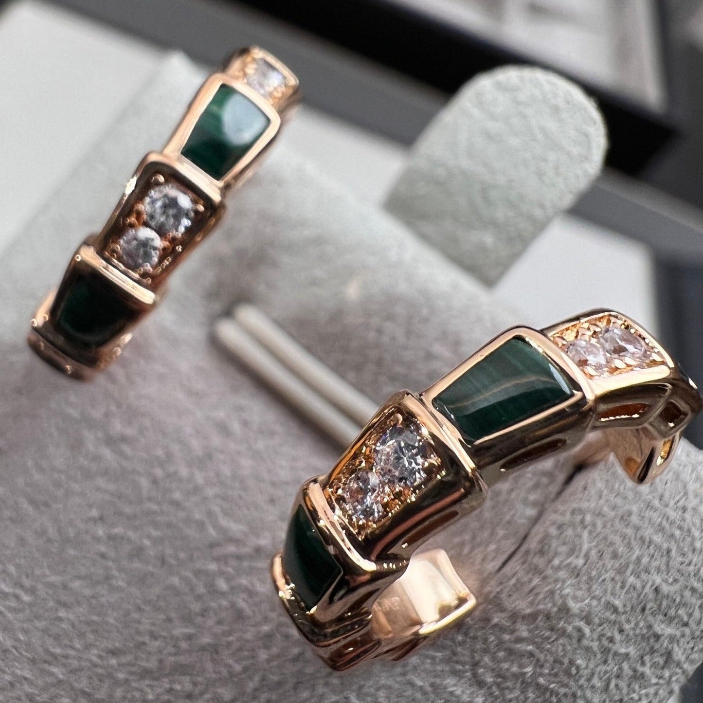 [Dawnora Jewelry]SERPENTI MALACHITE PINK GOLD EARRINGS