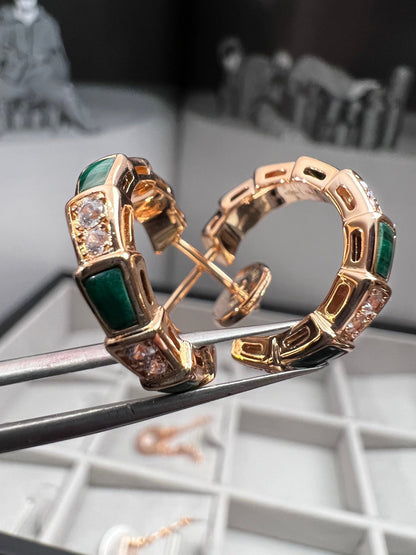 [Dawnora Jewelry]SERPENTI MALACHITE PINK GOLD EARRINGS