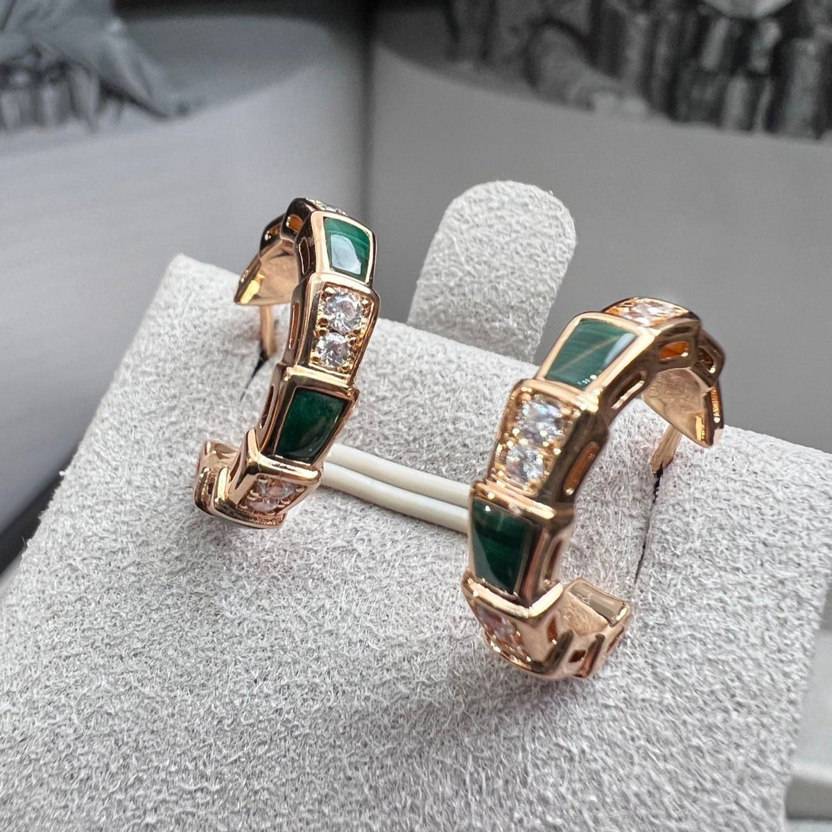 [Dawnora Jewelry]SERPENTI MALACHITE PINK GOLD EARRINGS