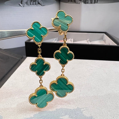 [Dawnora Jewelry]CLOVER MALACHITE 3 MOTIFS GOLD