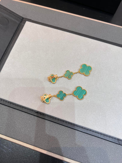 [Dawnora Jewelry]CLOVER MALACHITE 3 MOTIFS GOLD