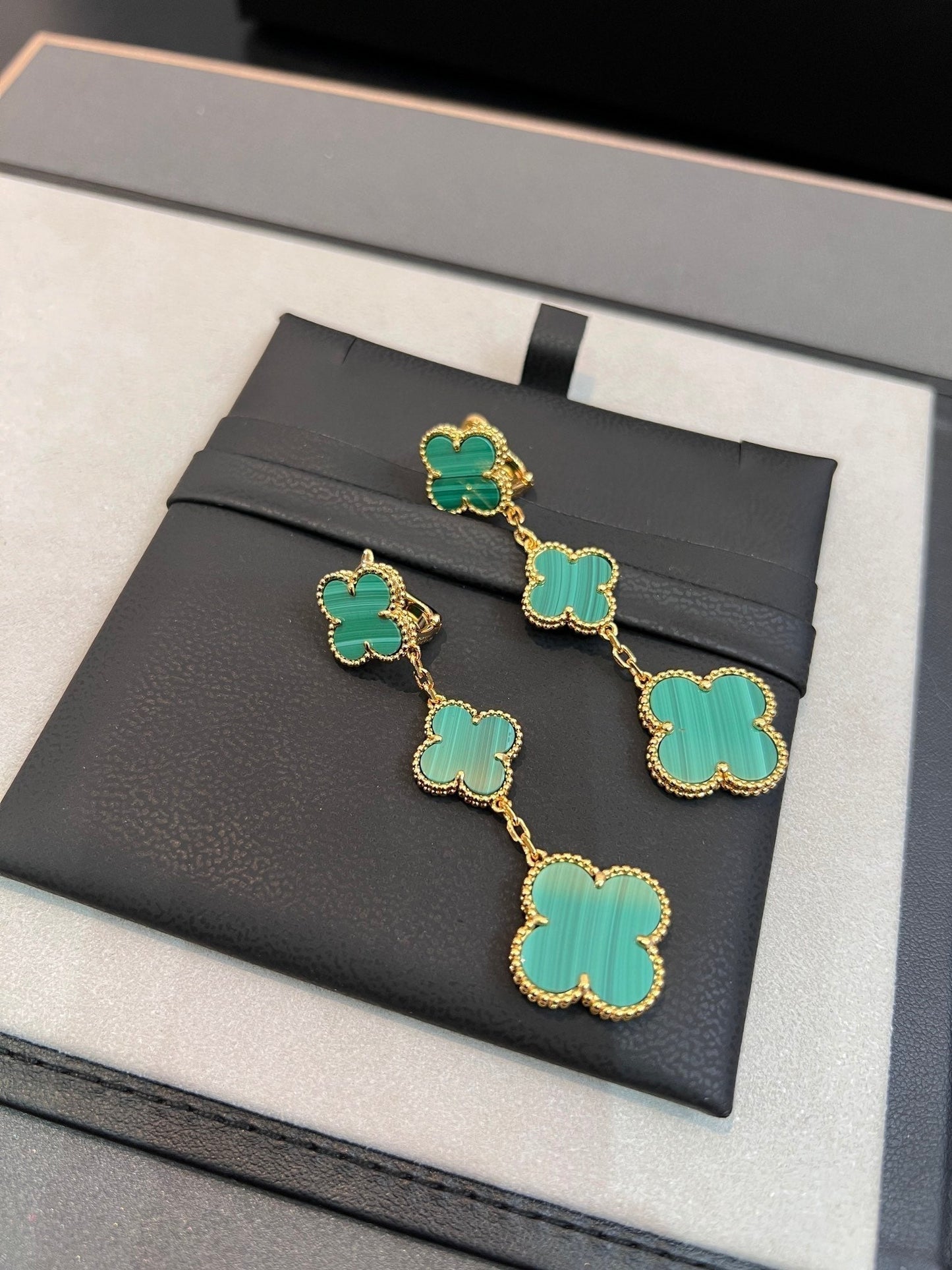 [Dawnora Jewelry]CLOVER MALACHITE 3 MOTIFS GOLD