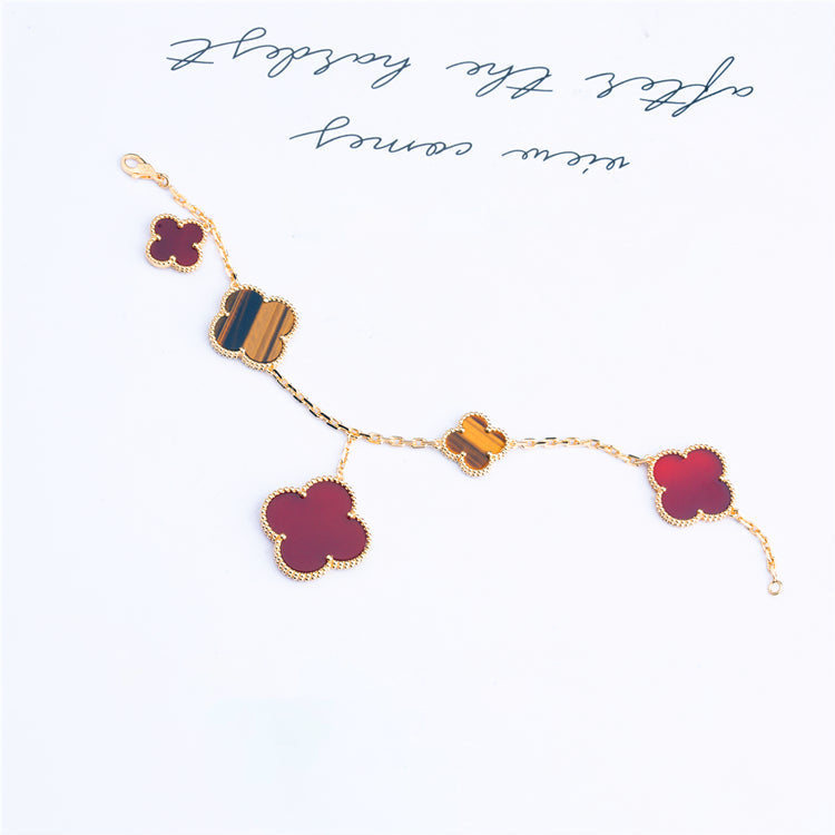 [Dawnora Jewelry]CLOVER BRACELET 5 MOTIFS CARNELIAN TIGER EYE