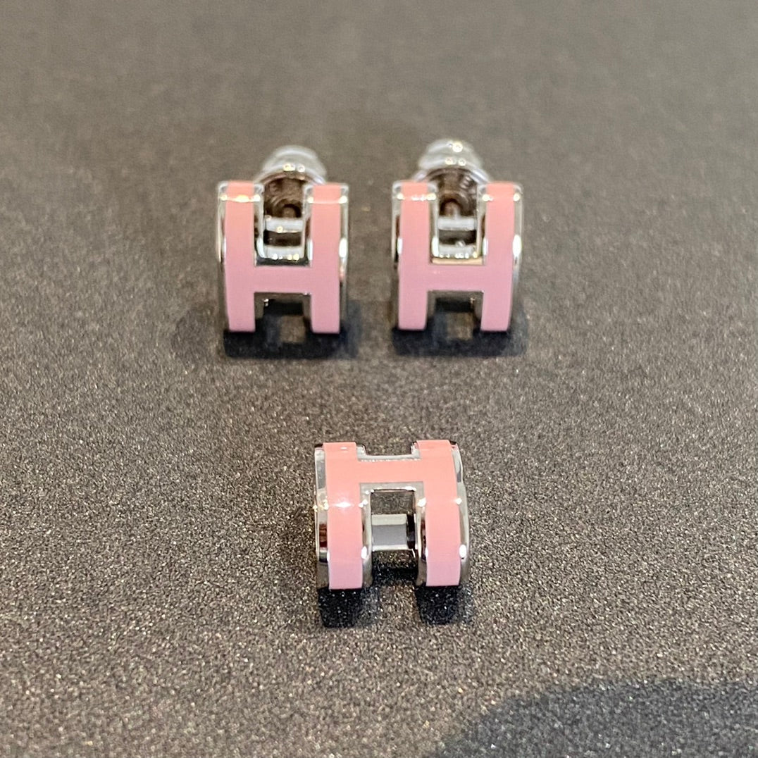 [Dawnora Jewelry]MINI POP H SILVER EARRINGS PINK