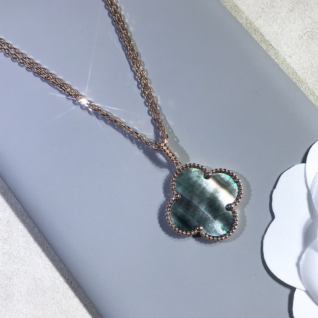 [Dawnora Jewelry]CLOVER 25MM GOLD DARK MOP BIG CLOVER NECKLACE