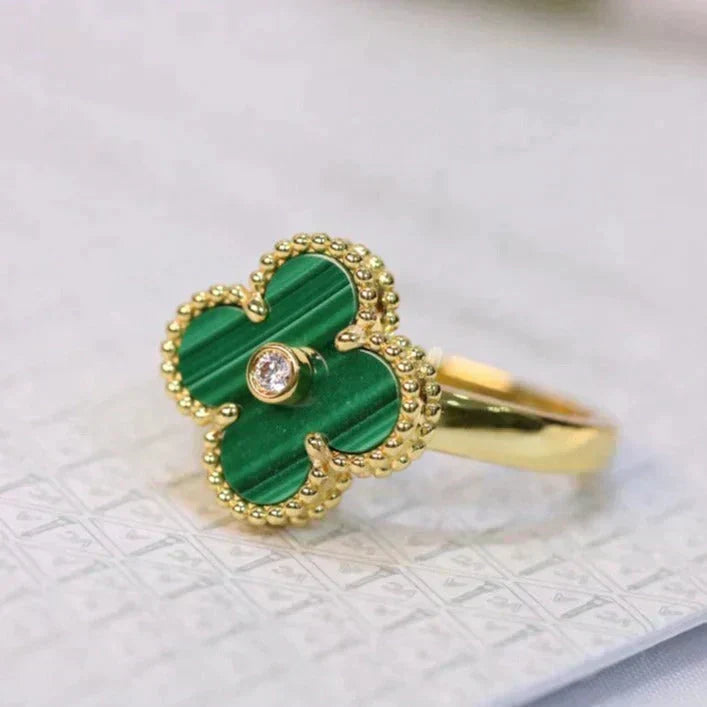 [Dawnora Jewelry]CLOVER MALACHITE RING GOLD DIAMOND