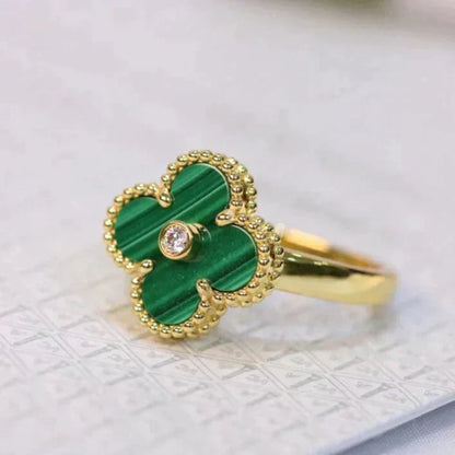 [Dawnora Jewelry]CLOVER MALACHITE RING GOLD DIAMOND
