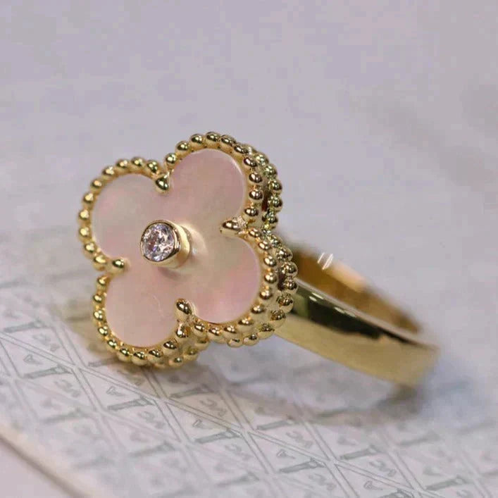 [Dawnora Jewelry]CLOVER PINK MOP RING GOLD DIAMOND