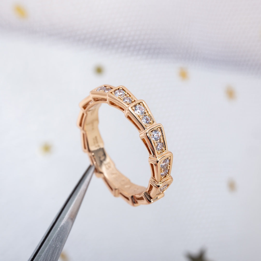 [Dawnora Jewelry]SERPENTI RING PINK GOLD DIAMOND PAVED 3MM