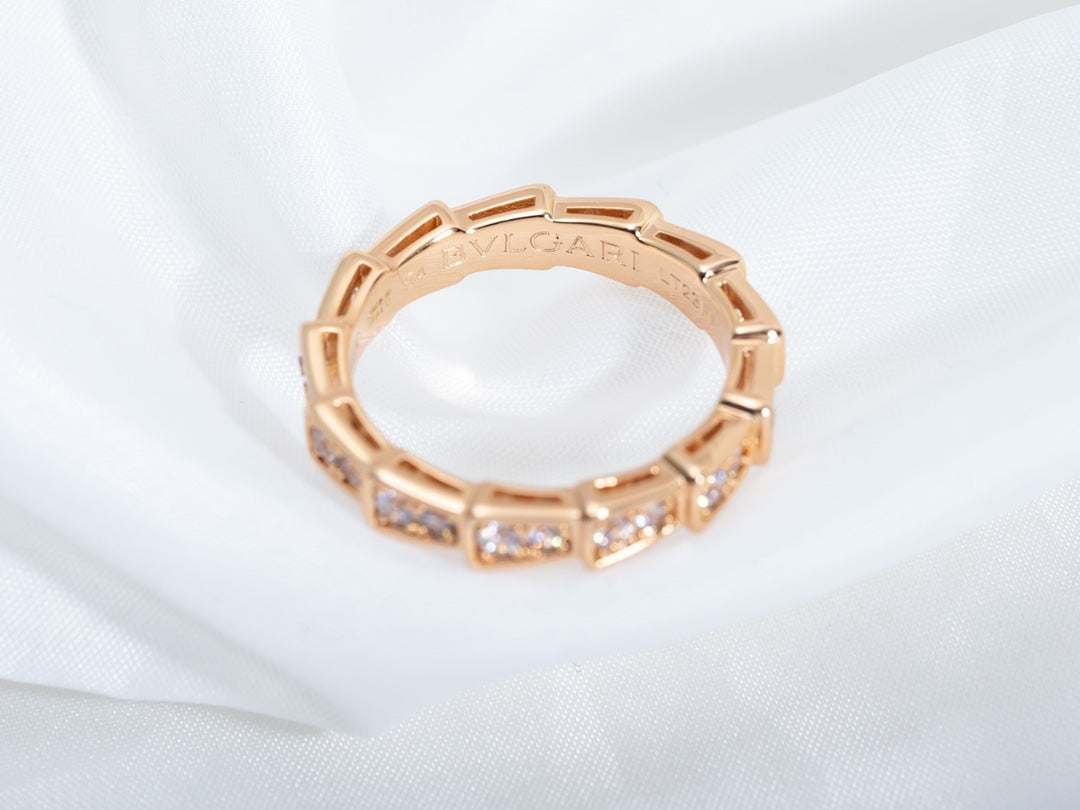 [Dawnora Jewelry]SERPENTI RING PINK GOLD DIAMOND PAVED 3MM