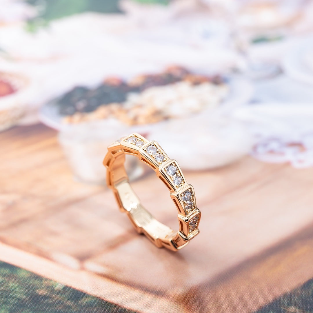 [Dawnora Jewelry]SERPENTI RING PINK GOLD DIAMOND PAVED 3MM