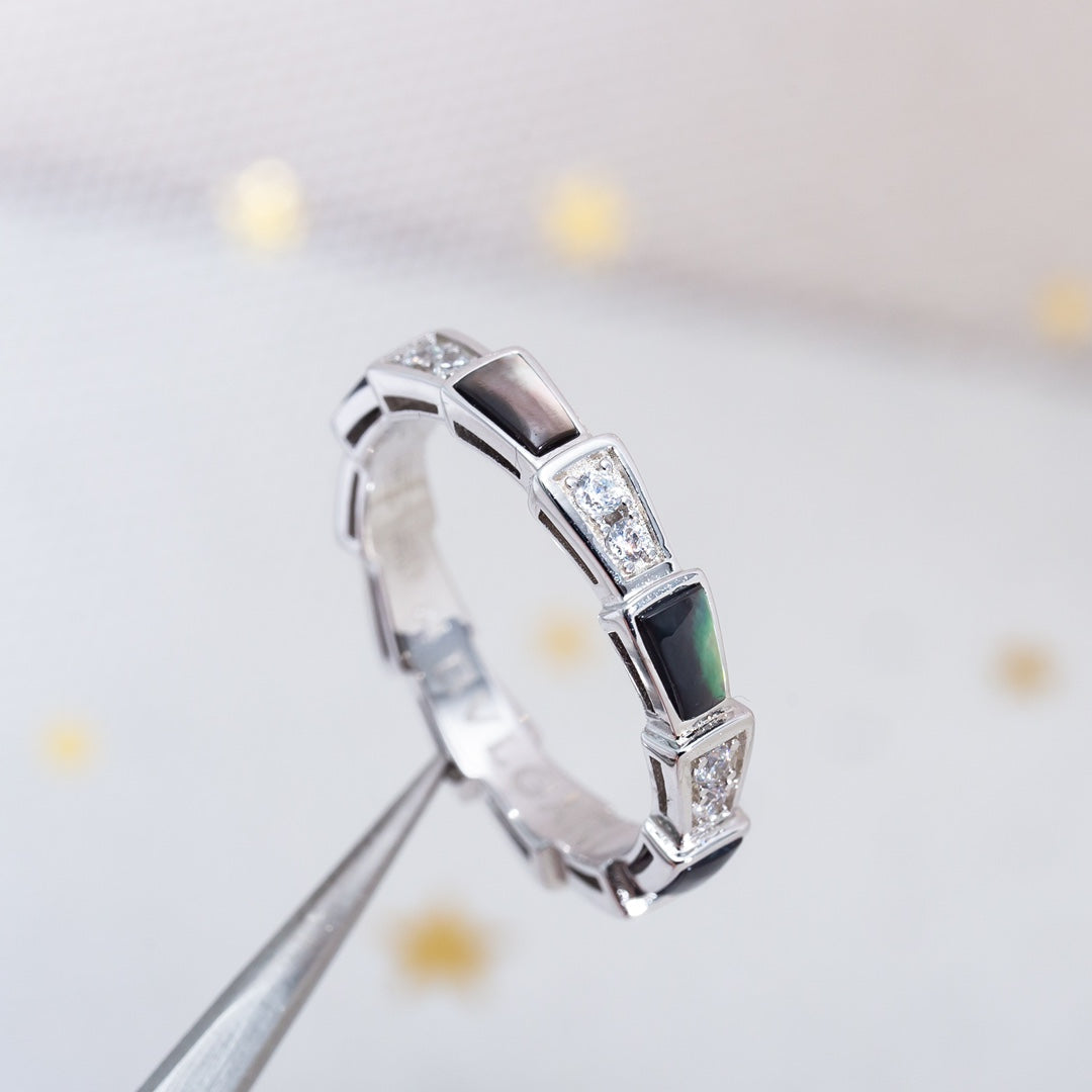 [Dawnora Jewelry]SERPENTI RING SILVER  DIAMOND BLACK MOP 3MM