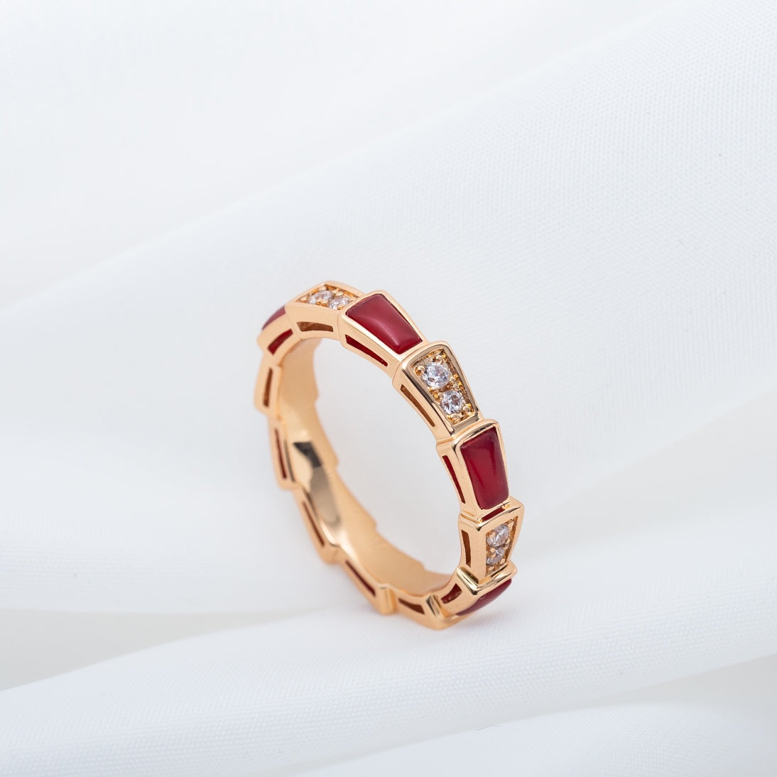 [Dawnora Jewelry]SERPENTI RING PINK GOLD CARNELIAN DIAMOND 3MM
