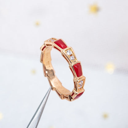 [Dawnora Jewelry]SERPENTI RING PINK GOLD CARNELIAN DIAMOND 3MM