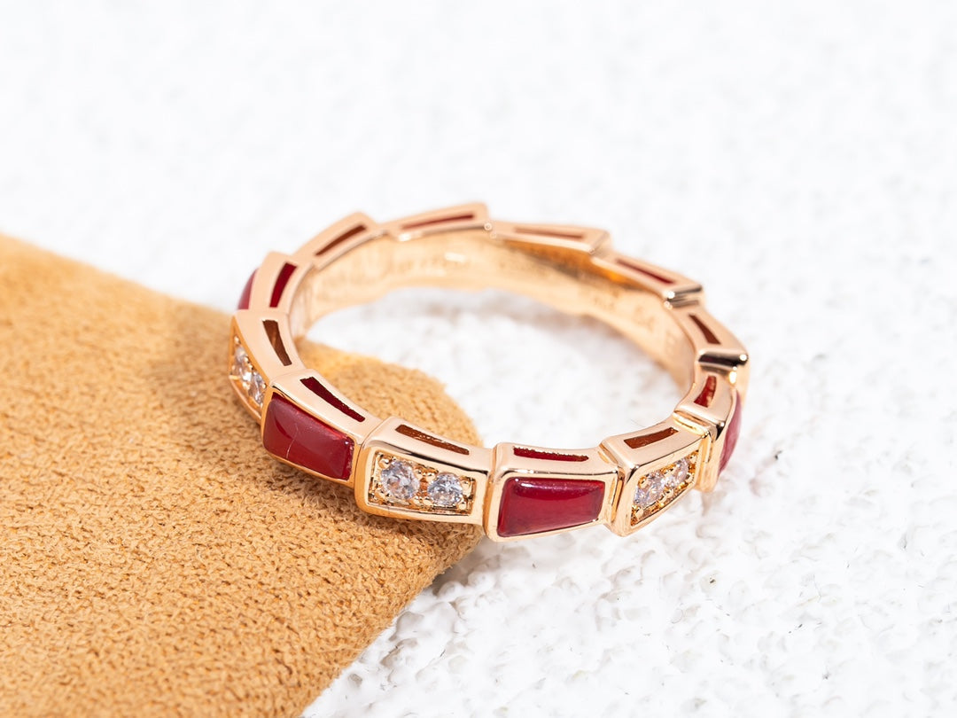 [Dawnora Jewelry]SERPENTI RING PINK GOLD CARNELIAN DIAMOND 3MM