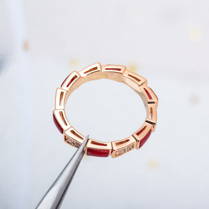 [Dawnora Jewelry]SERPENTI RING PINK GOLD CARNELIAN DIAMOND 3MM