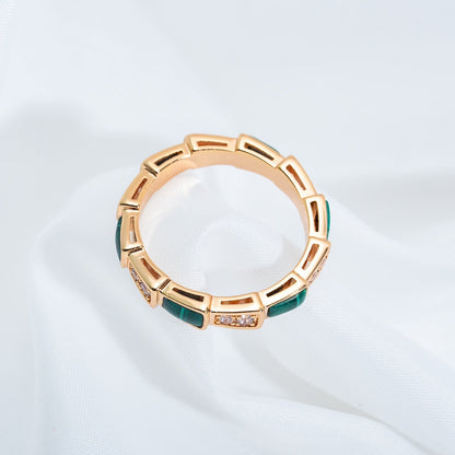 [Dawnora Jewelry]SERPENTI RING PINK GOLD MALACHITE DIAMOND 3MM
