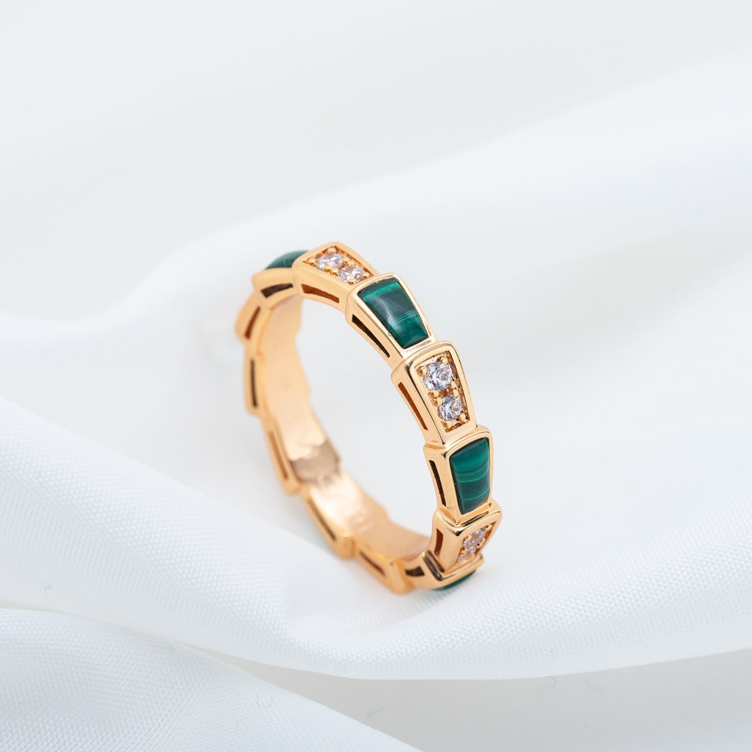 [Dawnora Jewelry]SERPENTI RING PINK GOLD MALACHITE DIAMOND 3MM