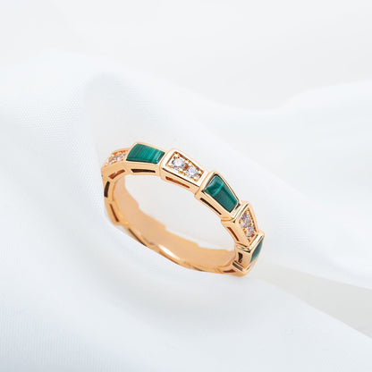 [Dawnora Jewelry]SERPENTI RING PINK GOLD MALACHITE DIAMOND 3MM