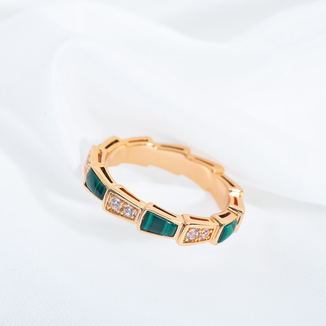 [Dawnora Jewelry]SERPENTI RING PINK GOLD MALACHITE DIAMOND 3MM