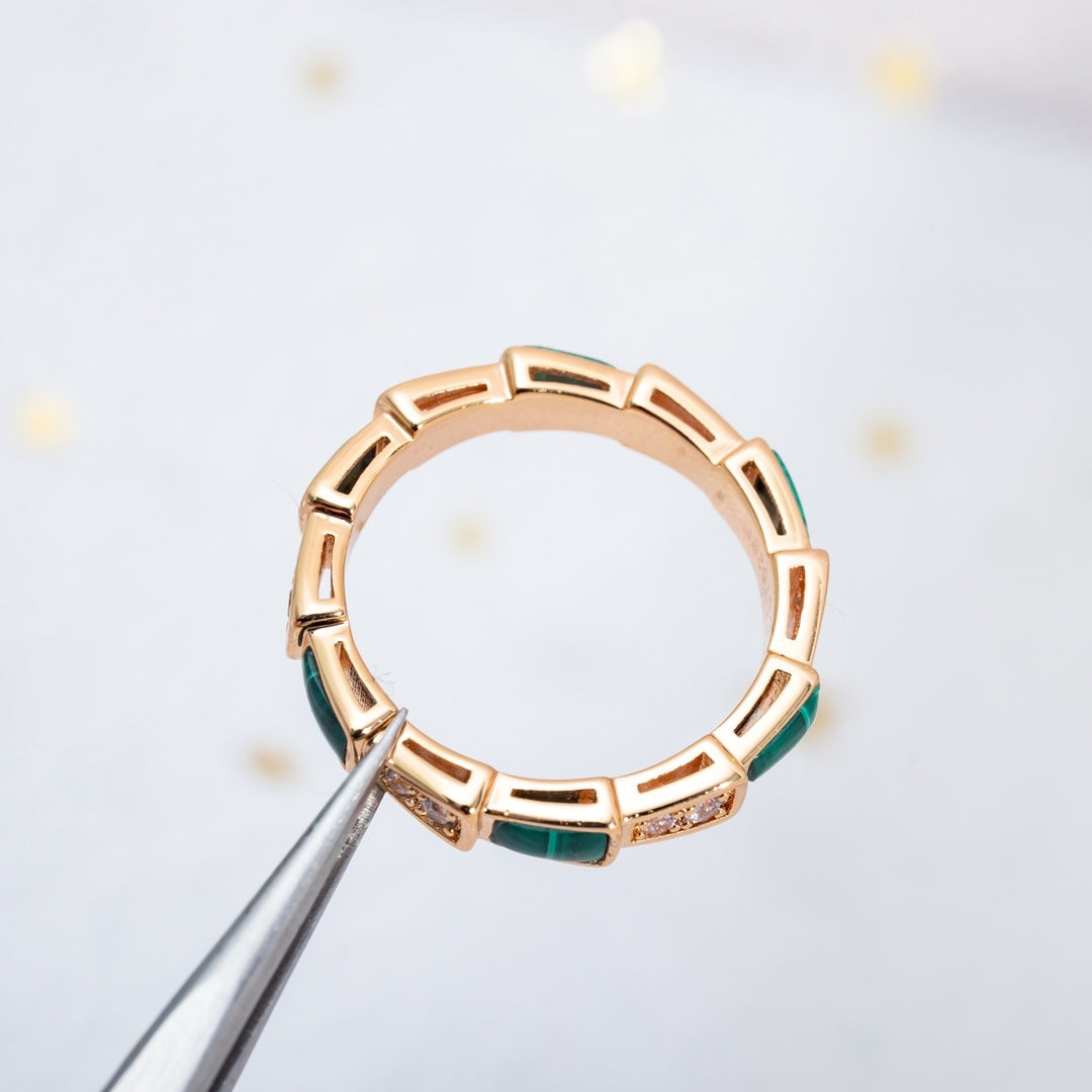 [Dawnora Jewelry]SERPENTI RING PINK GOLD MALACHITE DIAMOND 3MM