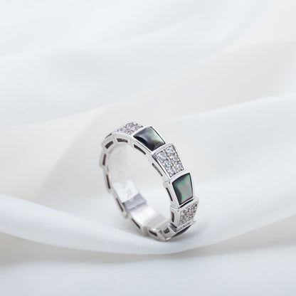 [Dawnora Jewelry]SERPENTI RING SILVER DIAMOND BLACK MOP 4MM